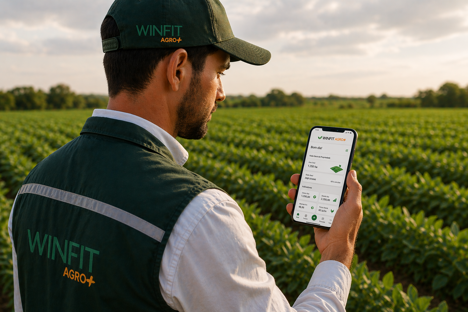Engenheiro agrônomo consultando informações em um tablet