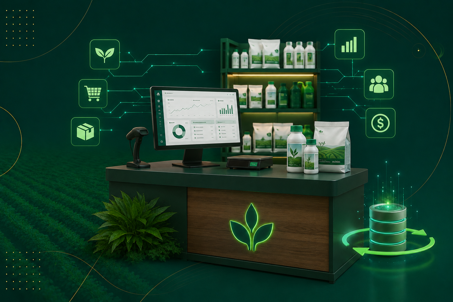 Equipe de uma revenda agrícola utilizando sistema