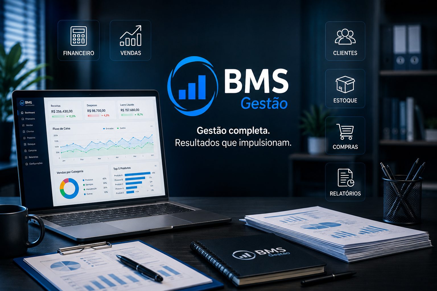 Tela de controle de vendas e estoque do BMS Gestão